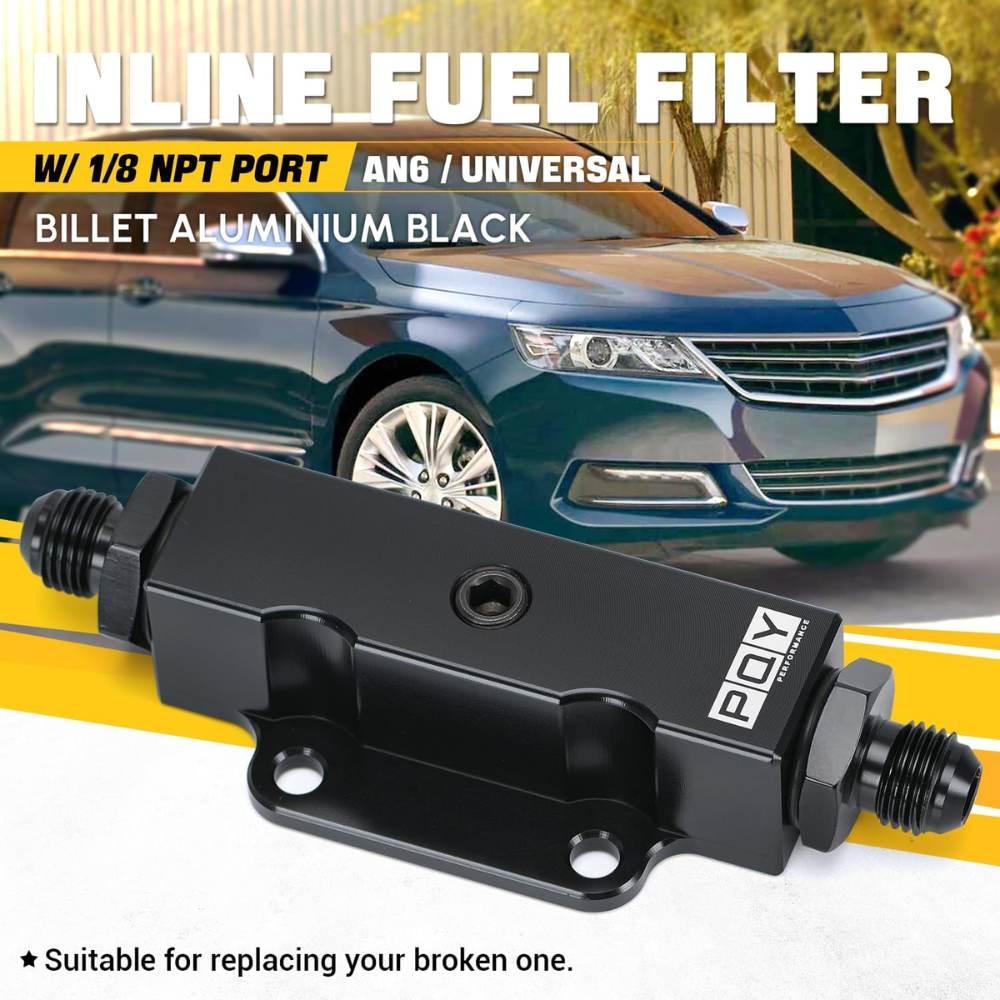 PQY Universal Inline Fuel Filter – 60 Micron with 1/8 NPT Port – Black - Image 2