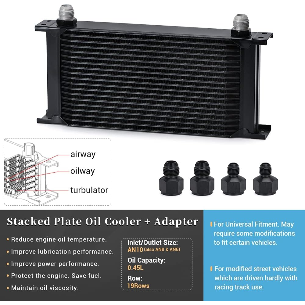 PQY 19-Row Universal Stacked Plate Oil Cooler – AN10 with 6AN/8AN Adapters – Black - Image 2