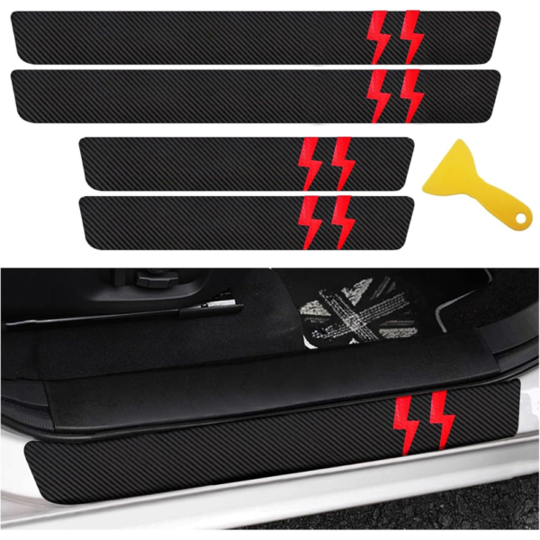 7Cylinder Carbon Fiber Texture Door Sill Protectors – For Dodge Charger & Challenger – 4-Piece Set