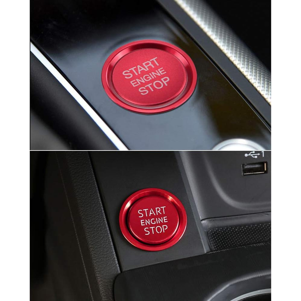 7Cylinder Aluminum Alloy Engine Start Stop Button Cover & Ring – For Audi – Red