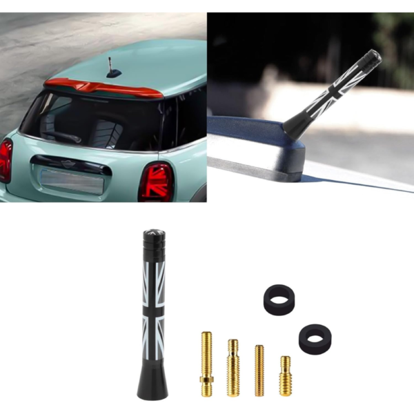 7Cylinder 3-Inch Short Antenna – Union Jack Flag Theme – Compatible with All Mini Cooper Models