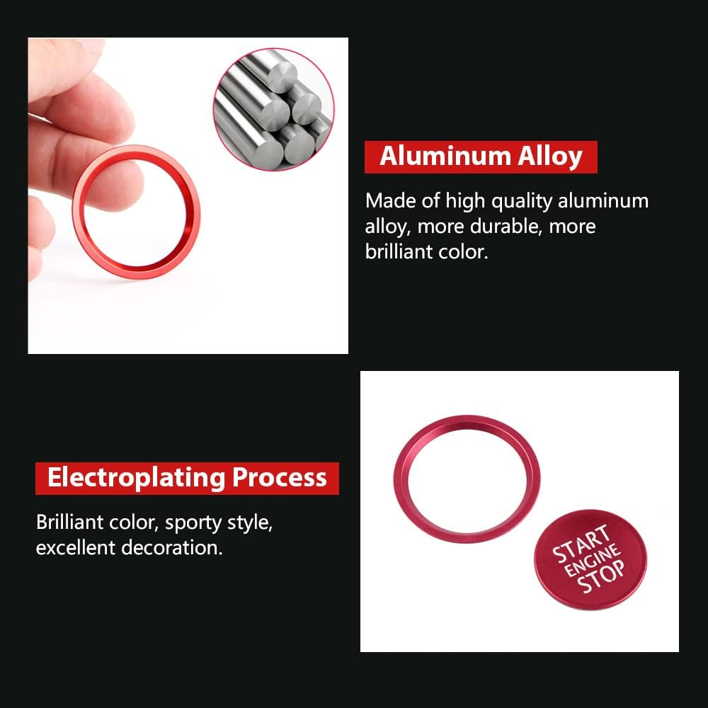 7Cylinder Aluminum Alloy Engine Start Stop Button Cover & Ring – For Audi – Red - Image 3