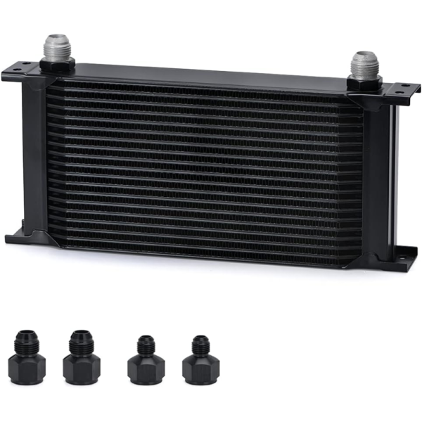 PQY 19-Row Universal Stacked Plate Oil Cooler – AN10 with 6AN/8AN Adapters – Black