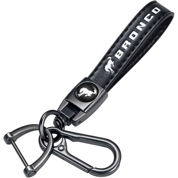 7Cylinder Genuine Leather Bronco Car Keychain – Heavy-Duty Key Fob Holder – Black