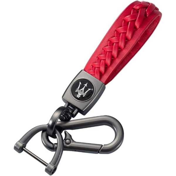 7Cylinder Red Braided Leather Keychain – For Maserati Models – Heavy-Duty Alloy