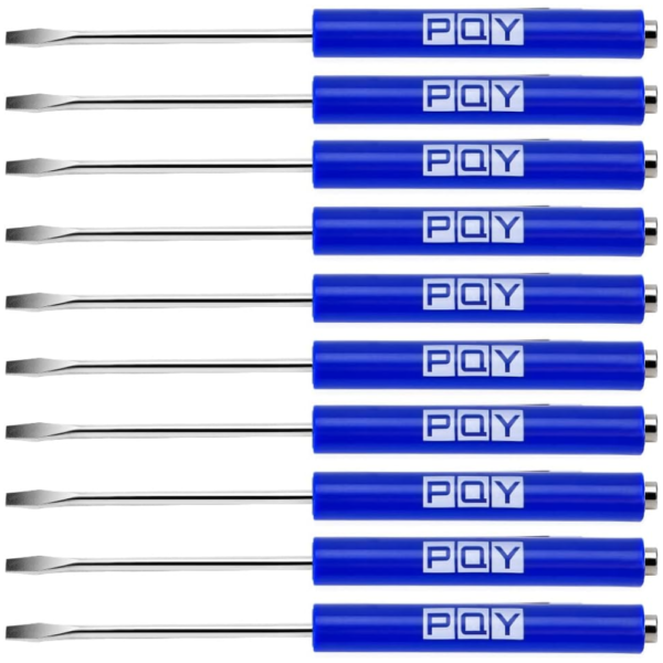 PQY 10-Piece Mini Slotted Pocket Screwdrivers – Magnetic Tips – Blue