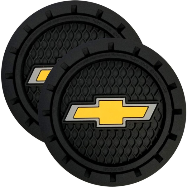7Cylinder Chevrolet Bowtie Gold Cup Holder Coasters – 2-Pack – Non-Slip Rubber