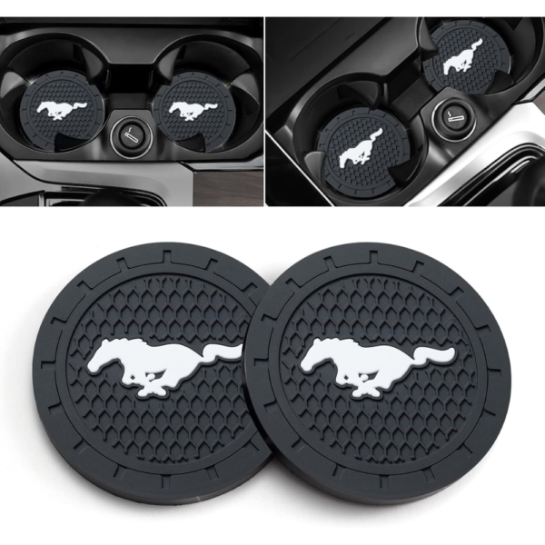 7Cylinder Ford Mustang Non-Slip Silicone Cup Holder Coasters – 2-Pack – 2.76 Inch