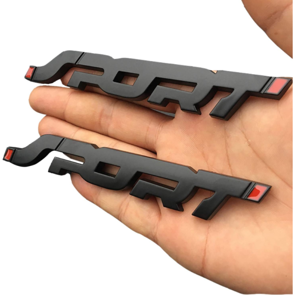 7Cylinder 3D Metal "SPORT" Emblem Badges – 2-Pack – Matte Black