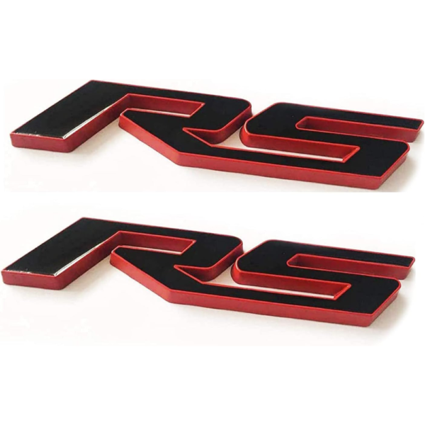 7Cylinder 3D Metal "RS" Emblem Badges – 2-Pack – Red & Black