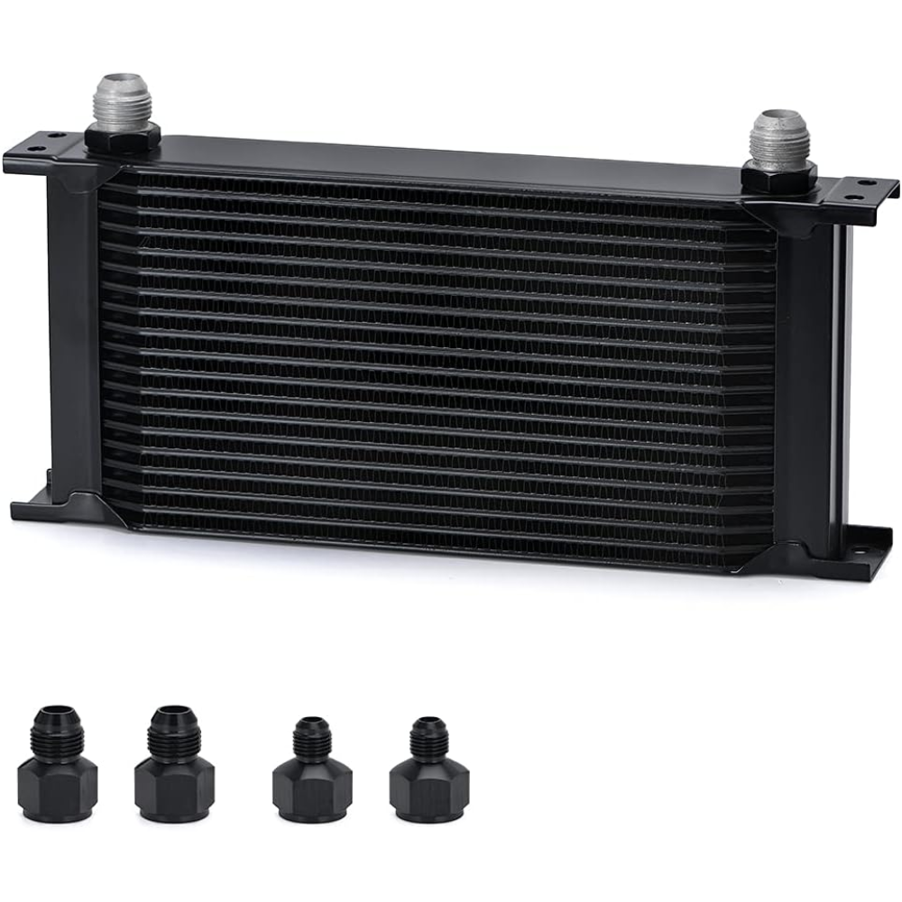 PQY 19-Row Universal Stacked Plate Oil Cooler – AN10 with 6AN/8AN Adapters – Black