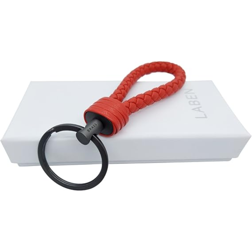 7Cylinder Braided Lambskin Key Chain – Hand-Woven Leather Loop – Red & Gunmetal - Image 6