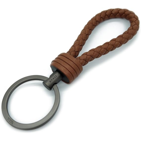 7Cylinder Braided Lambskin Key Chain – Hand-Woven Leather Loop – Brown & Gunmetal