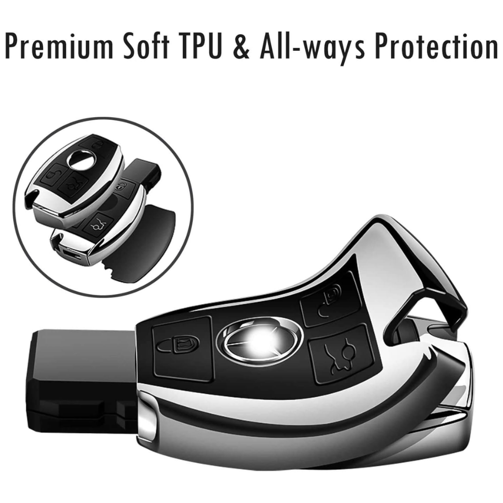 7Cylinder Mercedes-Benz Key Fob Cover & Keychain – Soft TPU – Silver - Image 3