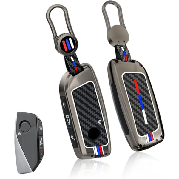 7Cylinder BMW Zinc Alloy Key Case – Carbon Fiber Pattern – Grey