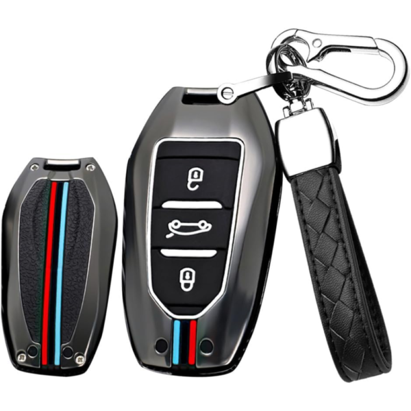 7Cylinder Peugeot Zinc Alloy Key Case – M-Color Racing Accents – Black