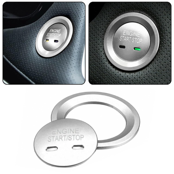 7Cylinder Engine Start Button Trim & Ring Sticker – Aluminum Alloy – Silver