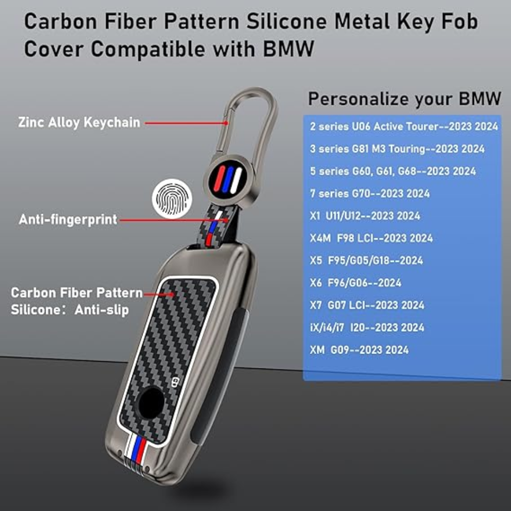 7Cylinder BMW Zinc Alloy Key Case – Carbon Fiber Pattern – Grey - Image 5