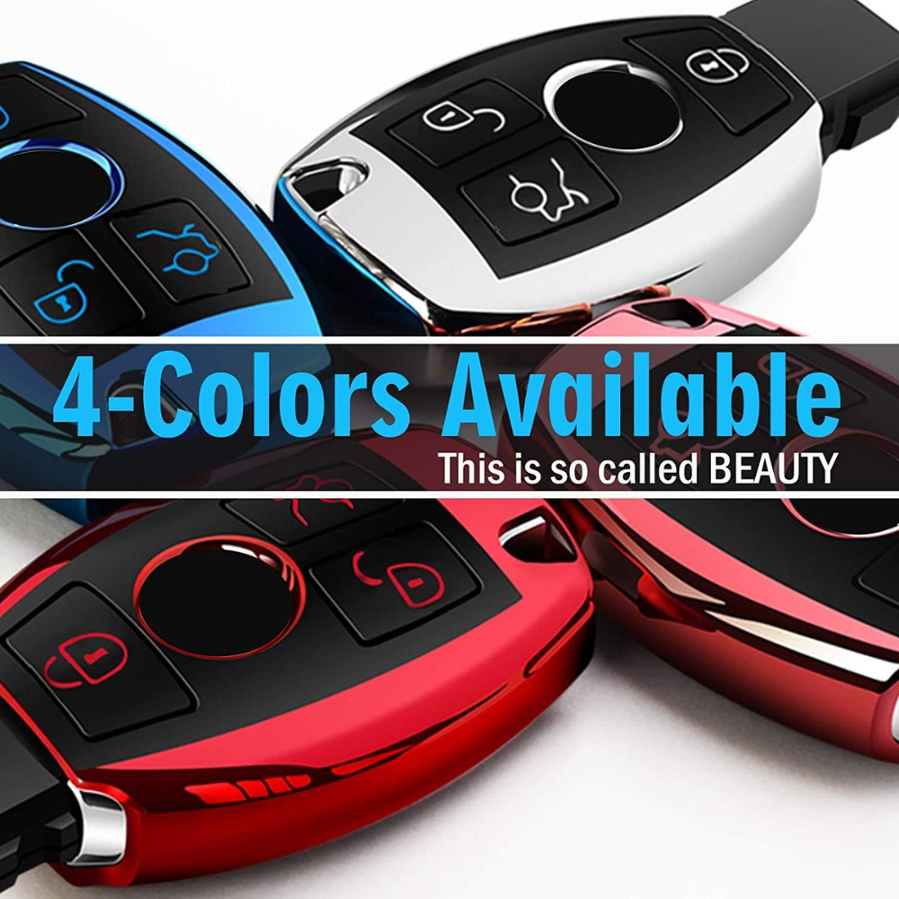 7Cylinder Mercedes-Benz Key Fob Cover & Keychain – Soft TPU – Silver - Image 2
