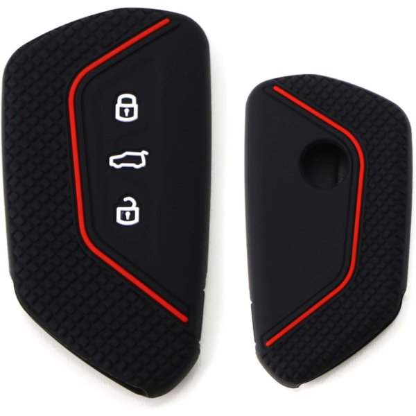 7Cylinder VW/Skoda Silicone Key Case – Red Racing Stripe – Black