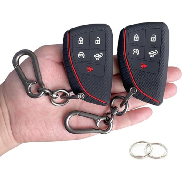 7Cylinder Chevy/GMC Silicone Key Case – 5-Button Protector – Black/Red