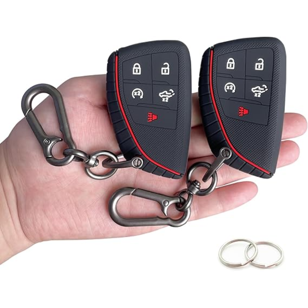 7Cylinder Chevy/GMC Silicone Key Case – 5-Button Protector – Black/Red