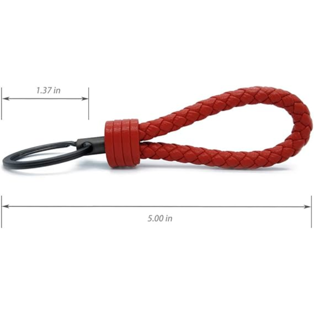 7Cylinder Braided Lambskin Key Chain – Hand-Woven Leather Loop – Red & Gunmetal - Image 3