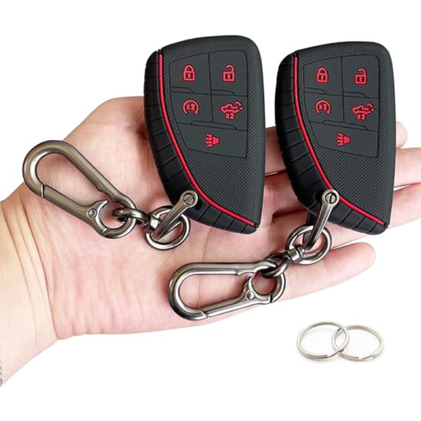 7Cylinder Chevy/GMC Silicone Key Case – 6-Button Protector – Black/Red