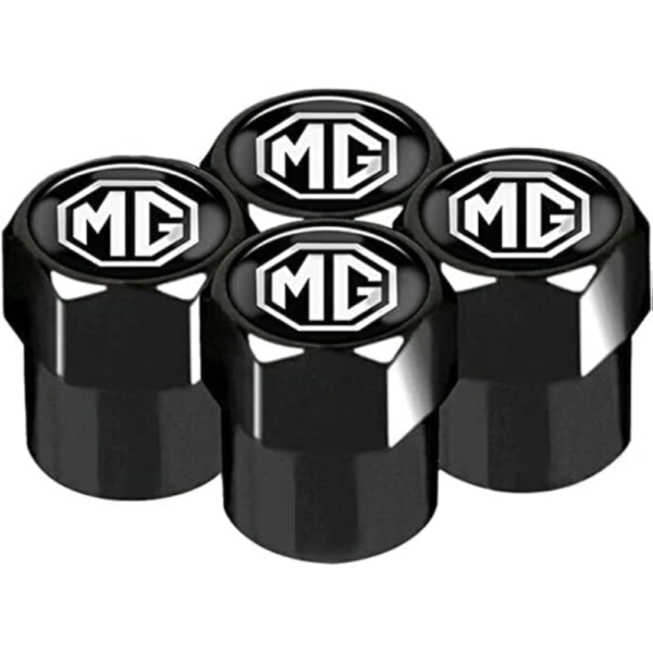 7Cylinder MG Tire Valve Stem Caps – Chrome Metal – Black