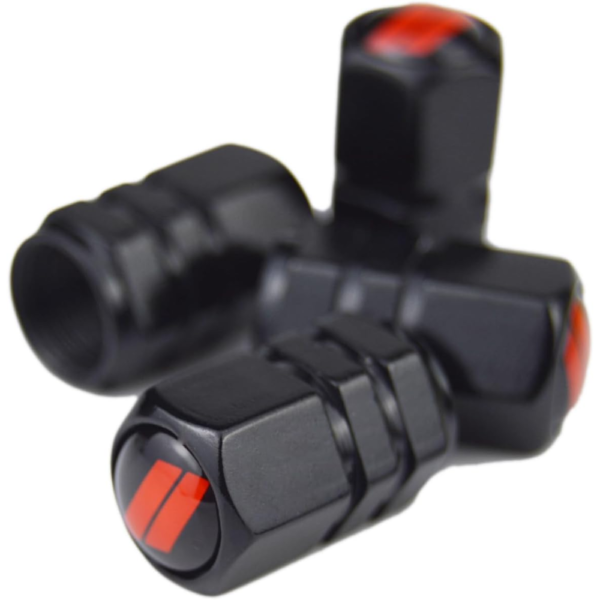 7Cylinder Dodge Tire Valve Stem Caps – Metal Slash Design – Black/Red