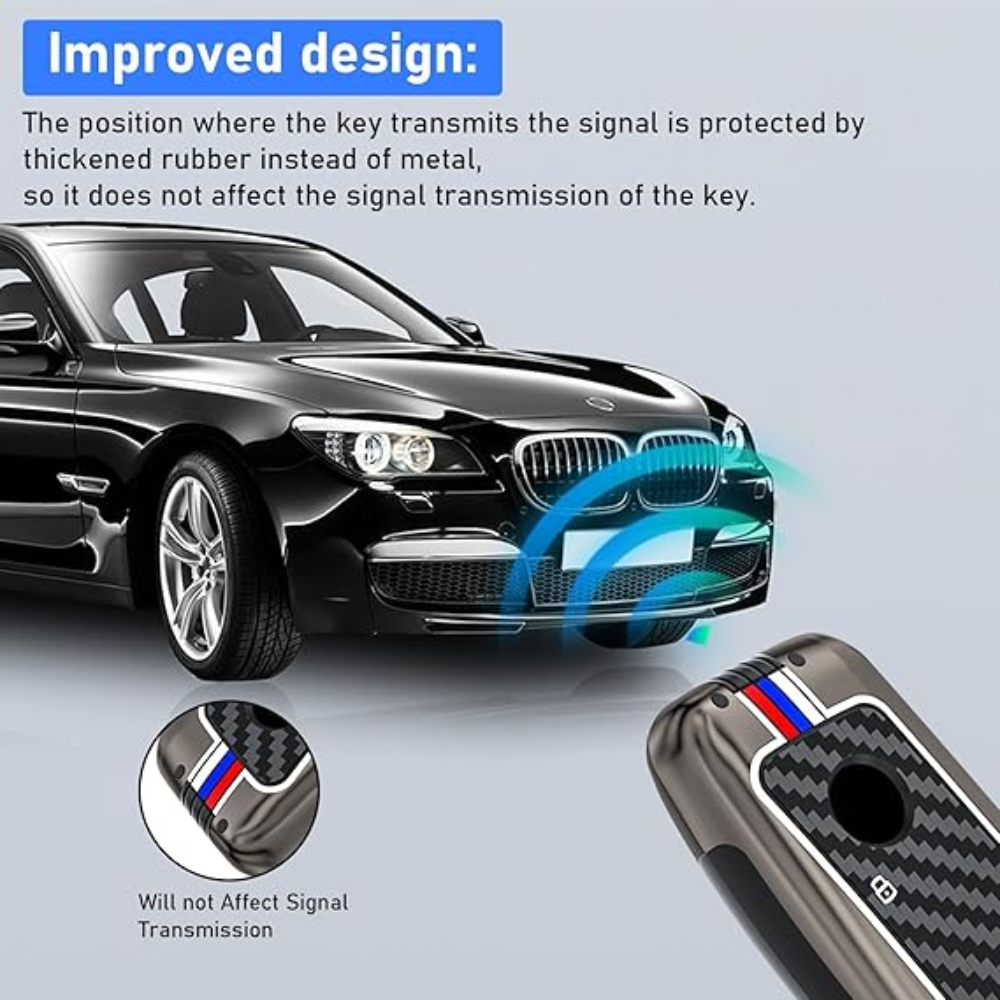 7Cylinder BMW Zinc Alloy Key Case – Carbon Fiber Pattern – Grey - Image 3