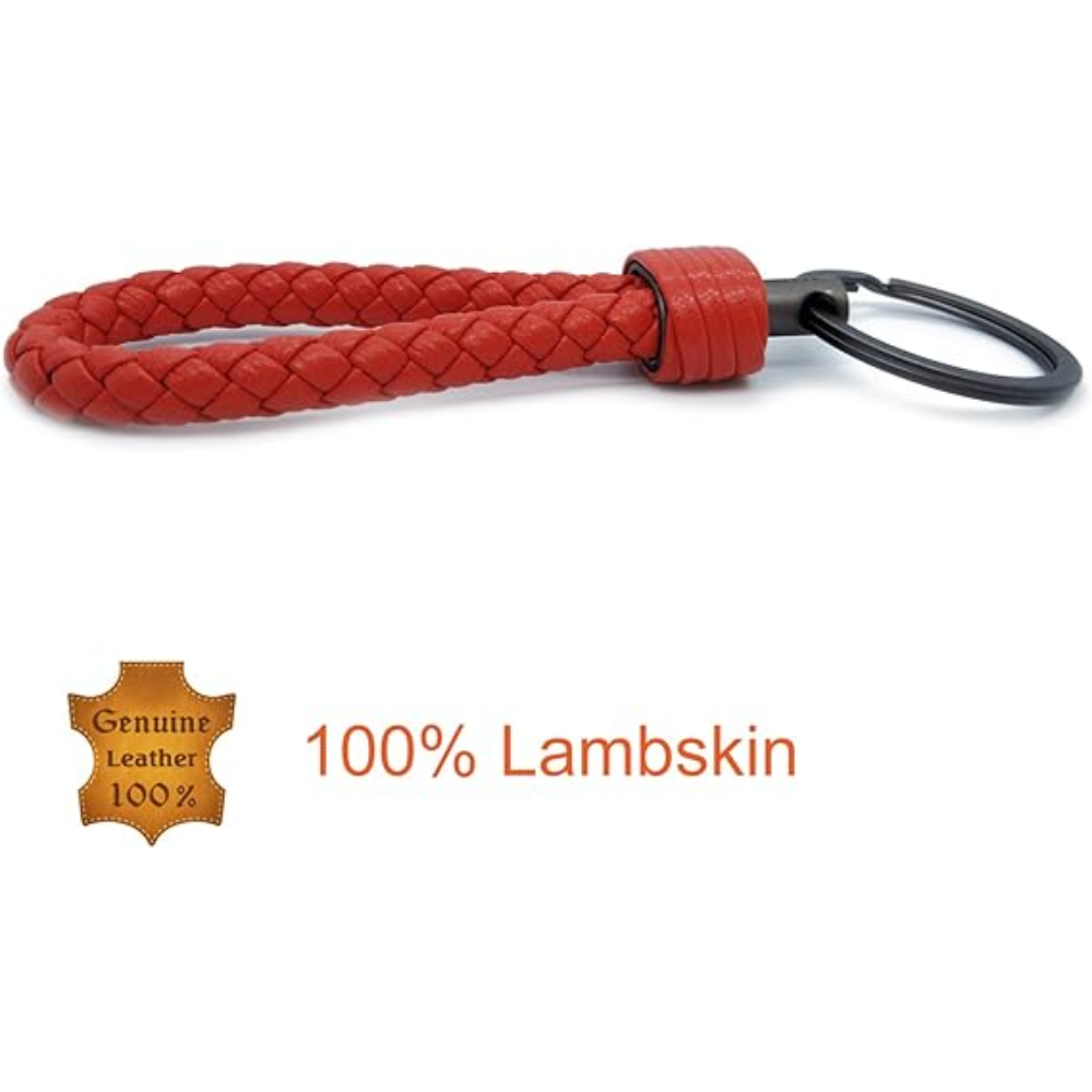 7Cylinder Braided Lambskin Key Chain – Hand-Woven Leather Loop – Red & Gunmetal - Image 2