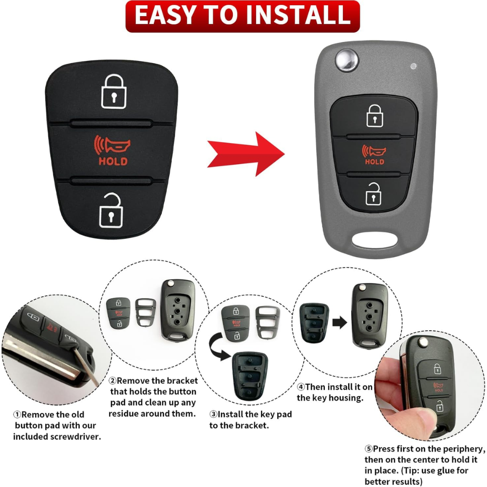 7Cylinder Key Fob Button Pad Replacement – 2-Pack Rubber Keypad – For Kia Soul/Rio/Sportage - Image 3