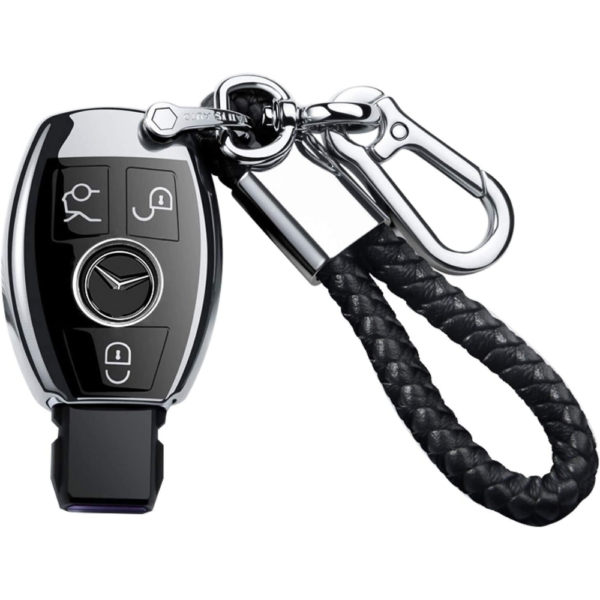 7Cylinder Mercedes-Benz Key Fob Cover & Keychain – Soft TPU – Silver