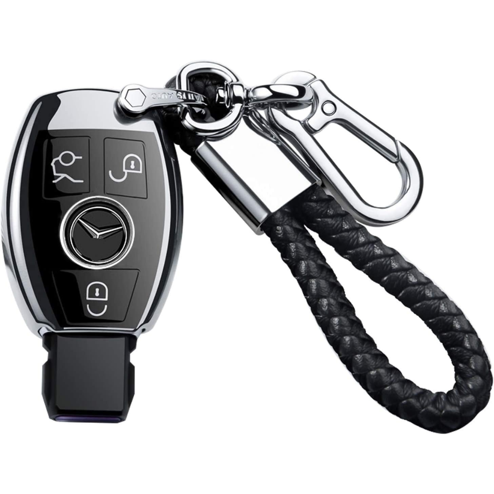 7Cylinder Mercedes-Benz Key Fob Cover & Keychain – Soft TPU – Silver
