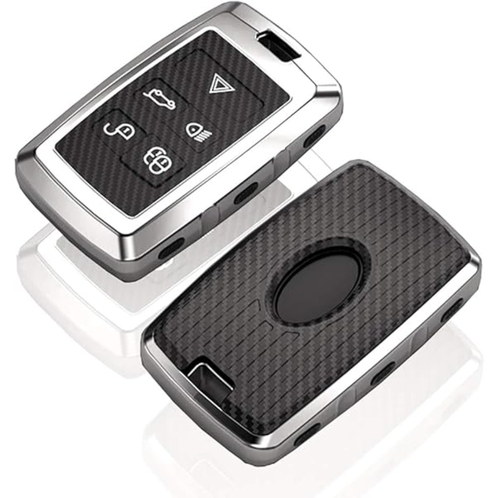 7Cylinder Land Rover Key Fob Cover – Carbon Fiber Style – Silver/Black