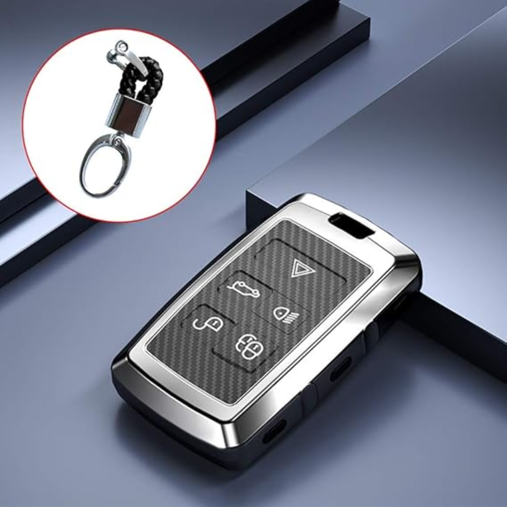 7Cylinder Land Rover Key Fob Cover – Carbon Fiber Style – Silver/Black - Image 2