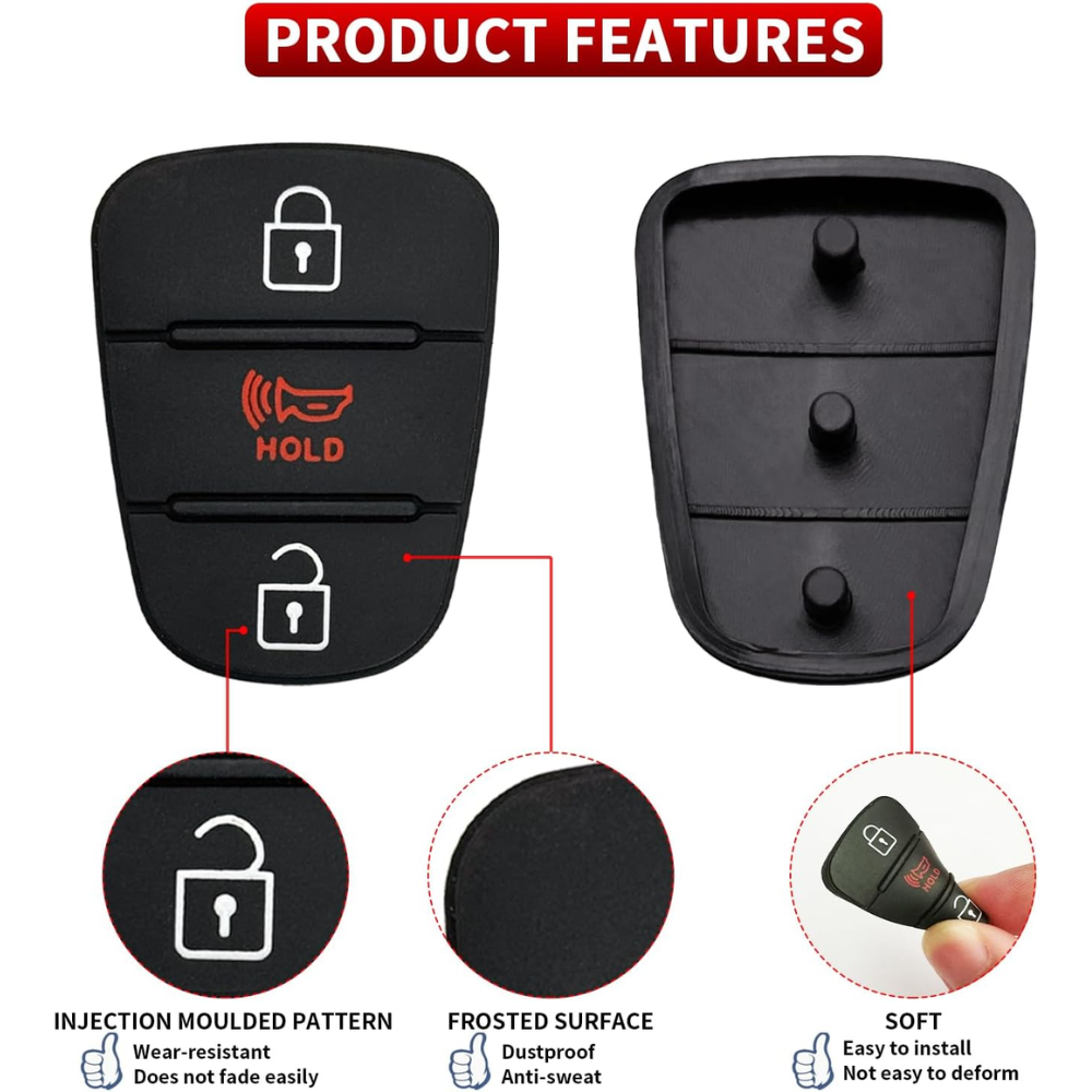 7Cylinder Key Fob Button Pad Replacement – 2-Pack Rubber Keypad – For Kia Soul/Rio/Sportage - Image 2