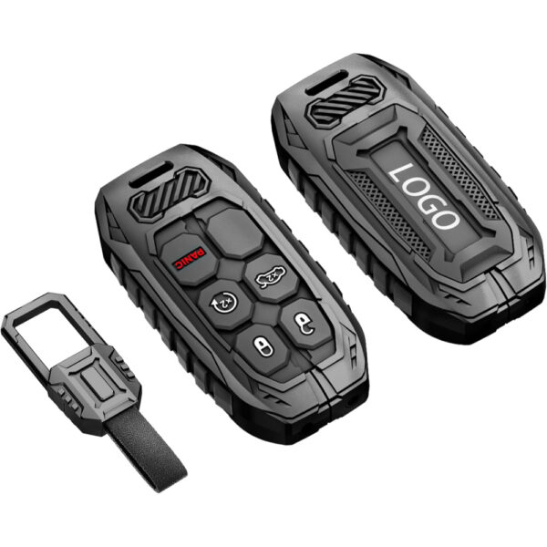 Premium Metal Key Fob Cover for Jeep Dodge Chrysler Fiat Black with Keychain - Dubai UAE
