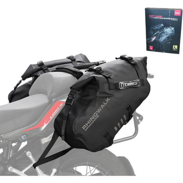 Rhinowalk 28L Waterproof Motorcycle Pannier Saddle Bags Pair Black PVC Tarpaulin - Adventure Touring Dubai UAE