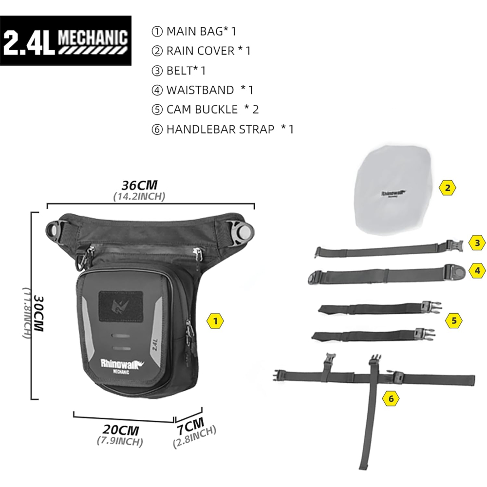 Rhinowalk Magnetic Motorcycle Fuel Tank Bag – 2.4L Multi-Mode Carry – Tank, Leg, Waist & Crossbody Use with Phone Pocket - Image 2