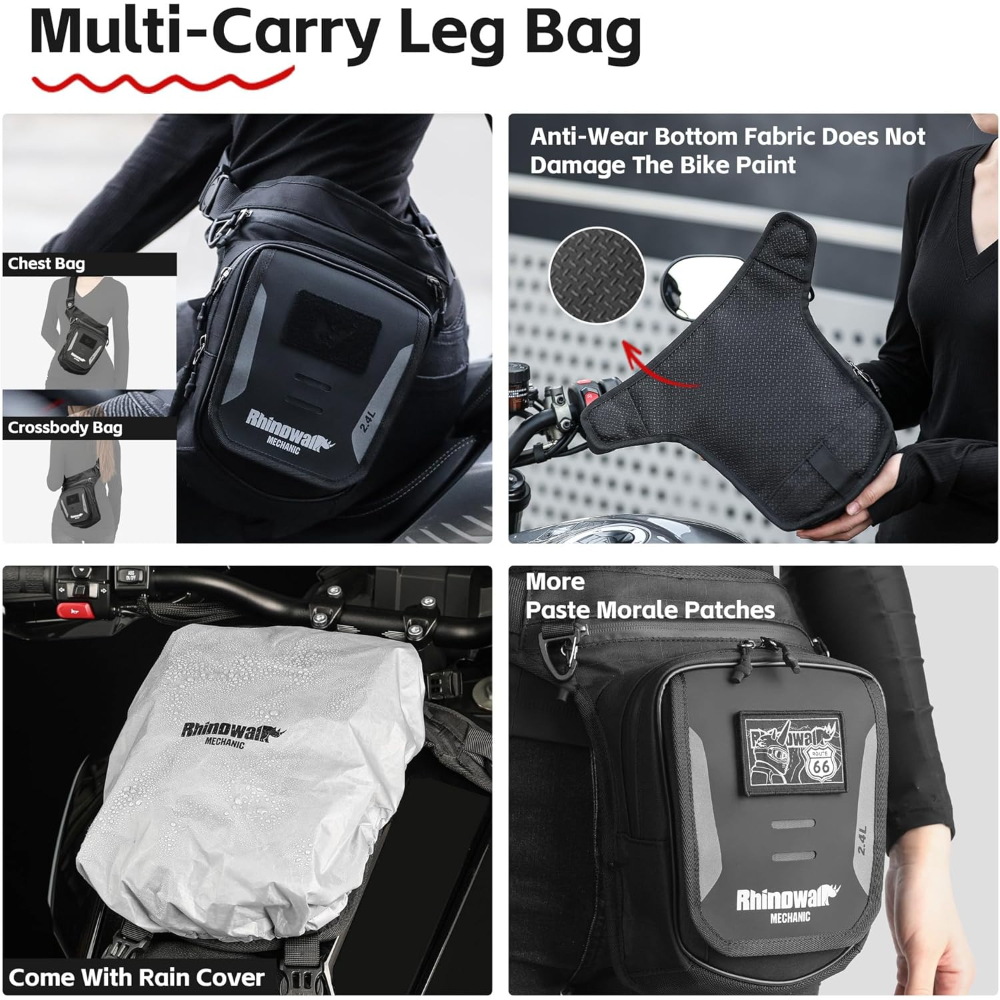 Rhinowalk Magnetic Motorcycle Fuel Tank Bag – 2.4L Multi-Mode Carry – Tank, Leg, Waist & Crossbody Use with Phone Pocket - Image 3