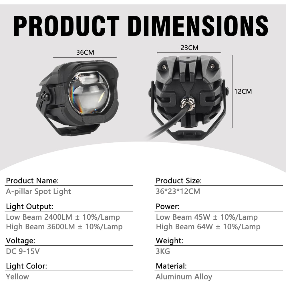 OMU Genesis Series Aluminium A-Pillar Spotlight – High/Low Beam Switchable LED Driving Lights with Strobe Mode – Pair (Universal) - Image 6