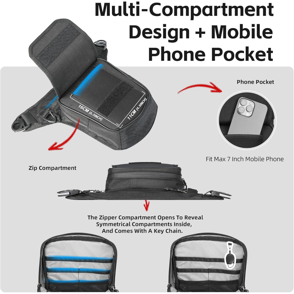 Rhinowalk Magnetic Motorcycle Fuel Tank Bag – 2.4L Multi-Mode Carry – Tank, Leg, Waist & Crossbody Use with Phone Pocket - Image 6